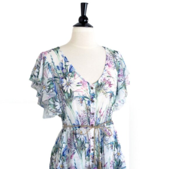▪️Aratta White Floral Print Semi Sheer Dress - Picture 1 of 5